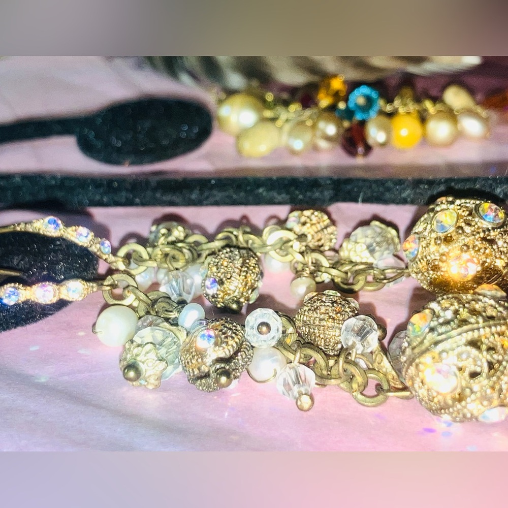 Elegant Gold and Silver Crystal Dangle Earrings - Picture 8 of 9